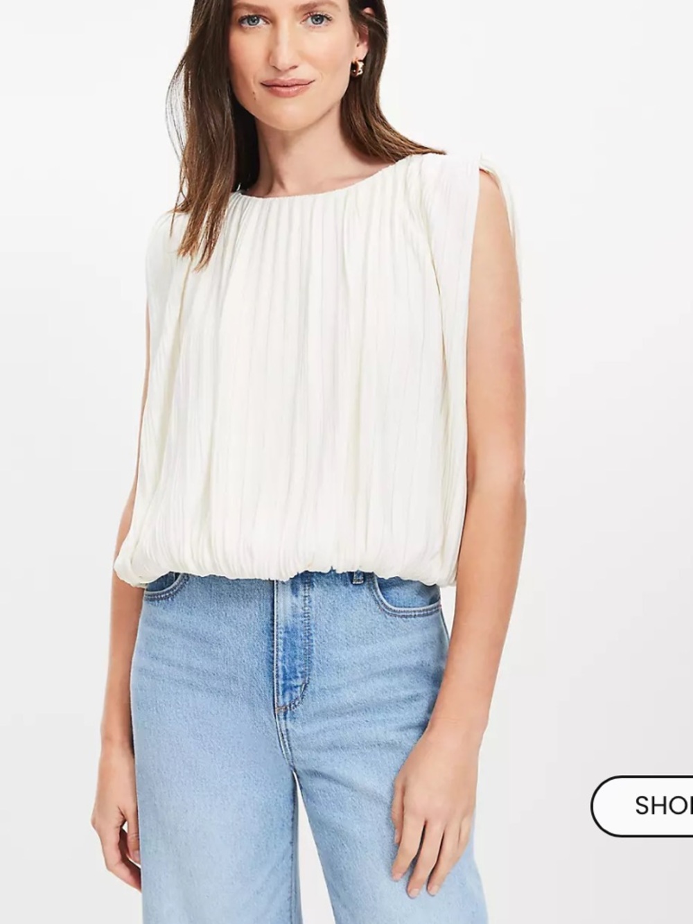 LOFT Whisper White Pleated Sleeveless Top - Picture 2 of 3